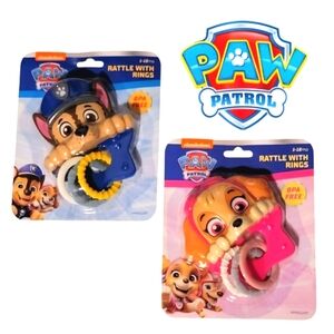 NEW Nickelodeon Paw Patrol Chase & Skye Baby Rattle & Teether w/Rings, BPA-Free